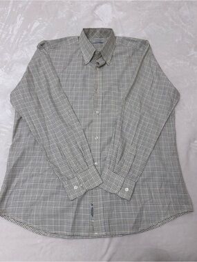 Oliver Ridley Men's Long-Sleeve Checked Button-Down Shirt - Cream size L plaid